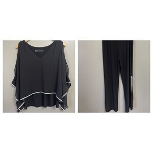 Leslie Fay Womens Medium top small pants rhinestones Black holiday party set